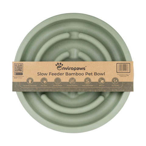 Enviropaws Slow Feeder Bamboo Dog Bowl with Anti Slip Grip